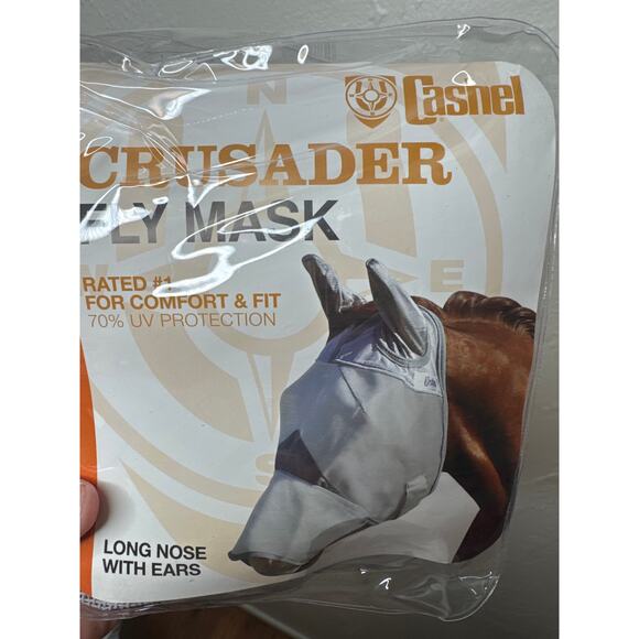 Cashel Crusader Fly Mask Long Nose w Ears Grey Horse UV 70% Forelock Hole NWT - Picture 1 of 4